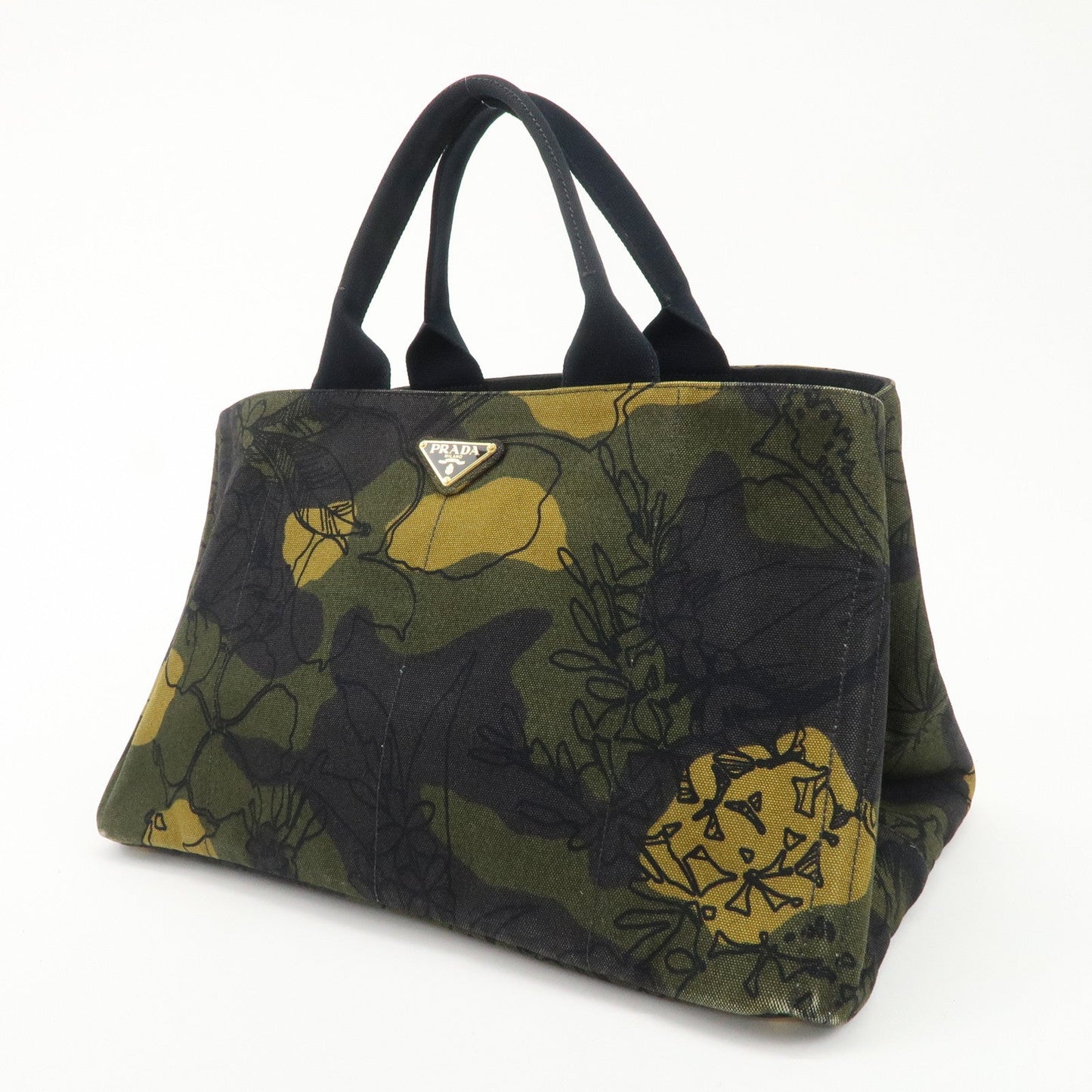 PRADA Logo Canapa Large Canvas Tote Hand Bag Camouflage BN1872