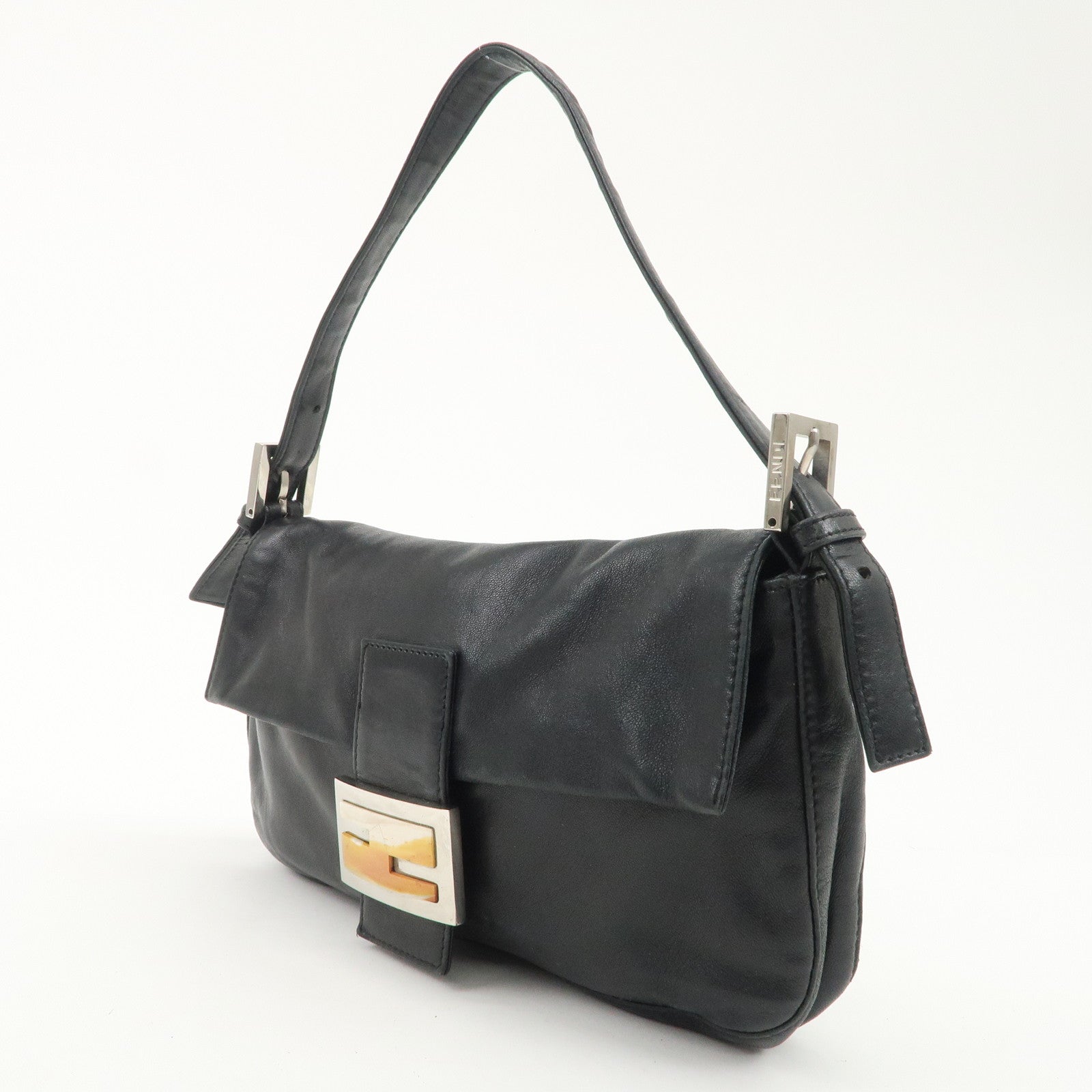 FENDI Mamma Baguette Leather Shoulder Bag Hand Bag Black 26424