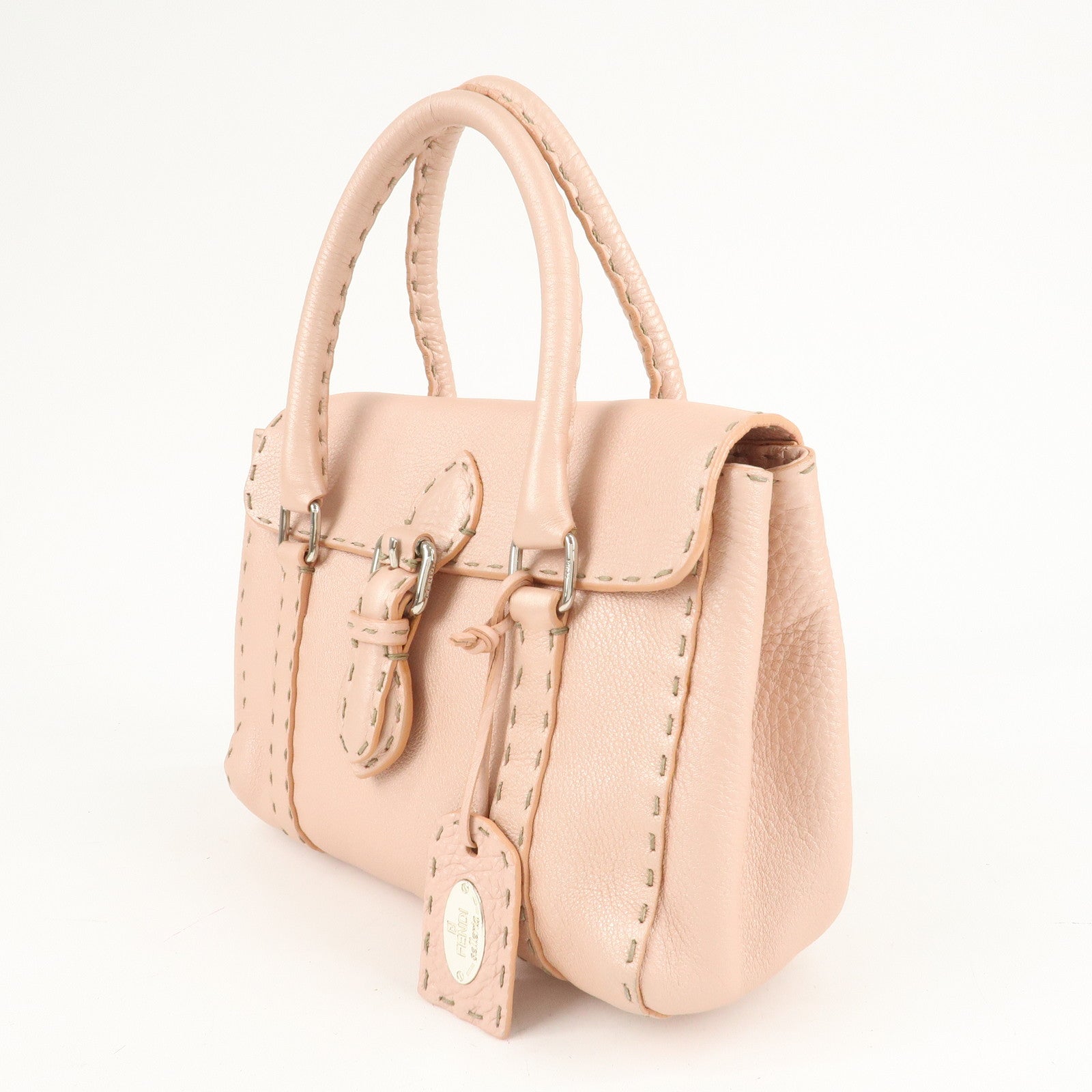 FENDI Selleria Leather Mini Linda Hand Bag Pink 8BR486