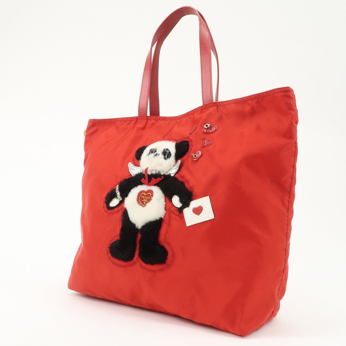 PRADA Nylon Leaather Panda Tote Bag Shoudler Bag Red BR4249