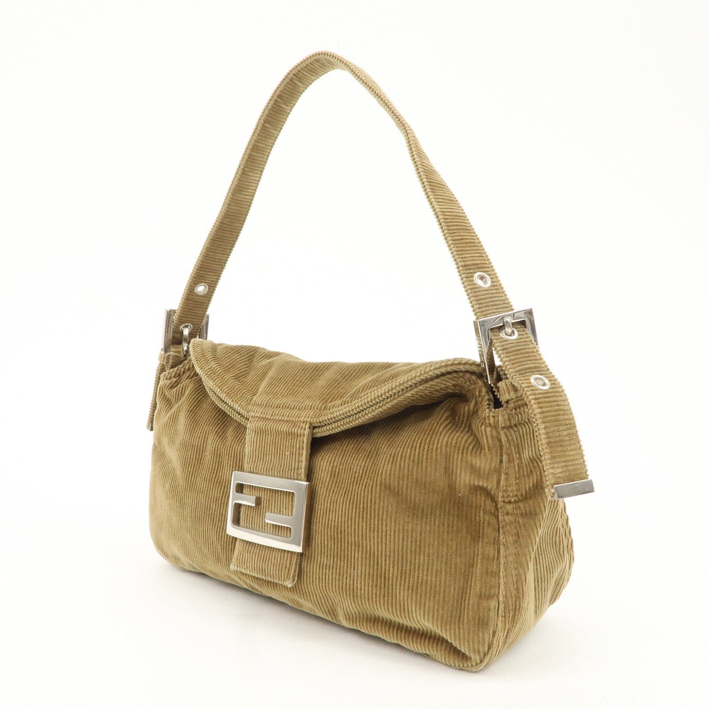FENDI Mamma Baguette Corduroy Shoulder Bag Khaki 26725