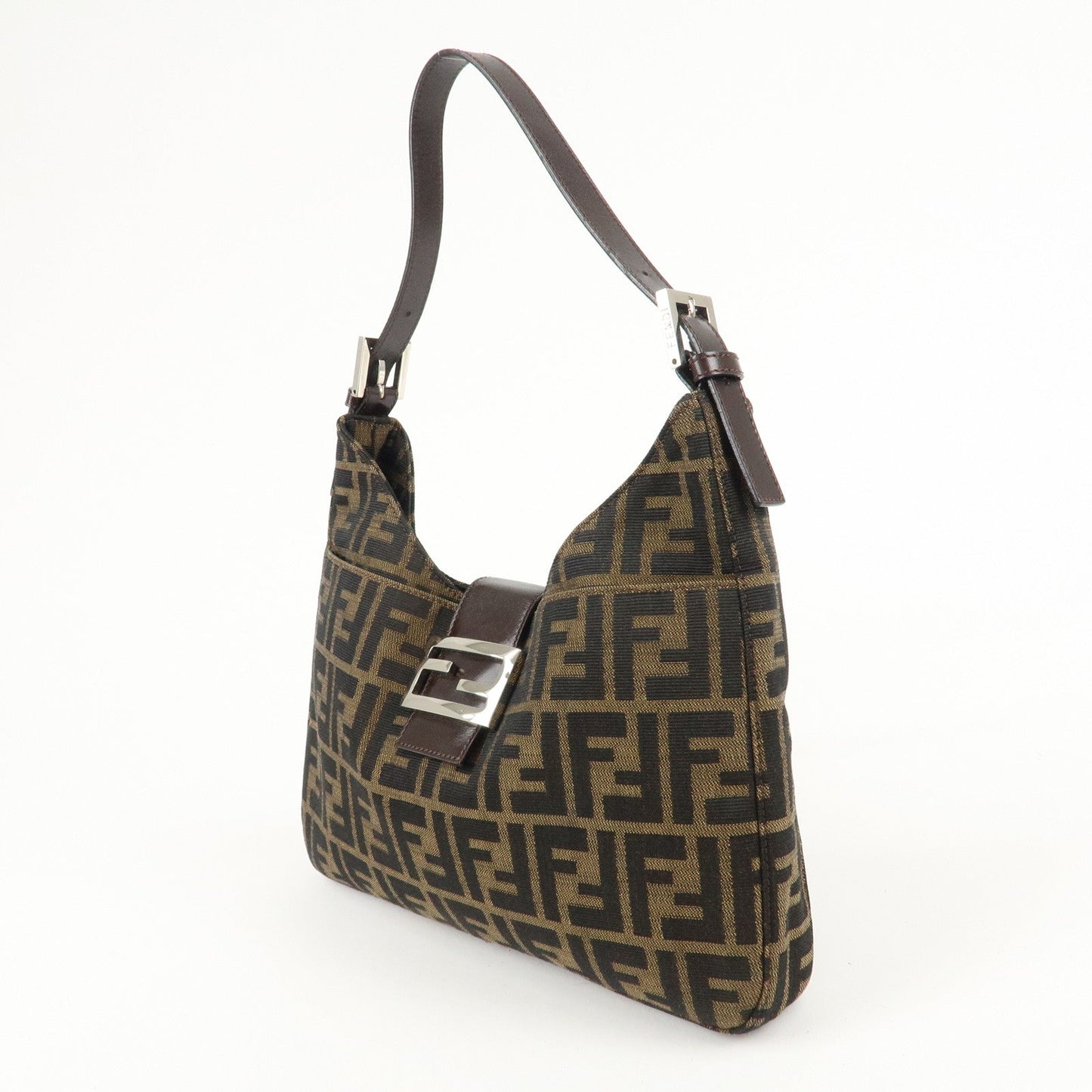 FENDI Zucca Canvas Leather Shoulder Bag Brown Black 26569