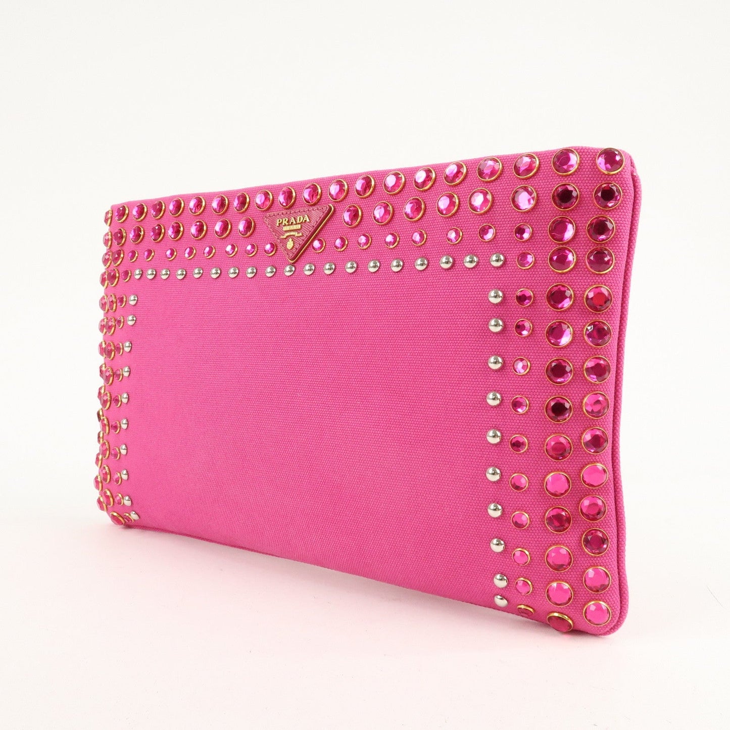 PRADA Canvas Bijoux Studded Clutch Bag Pink BP521O