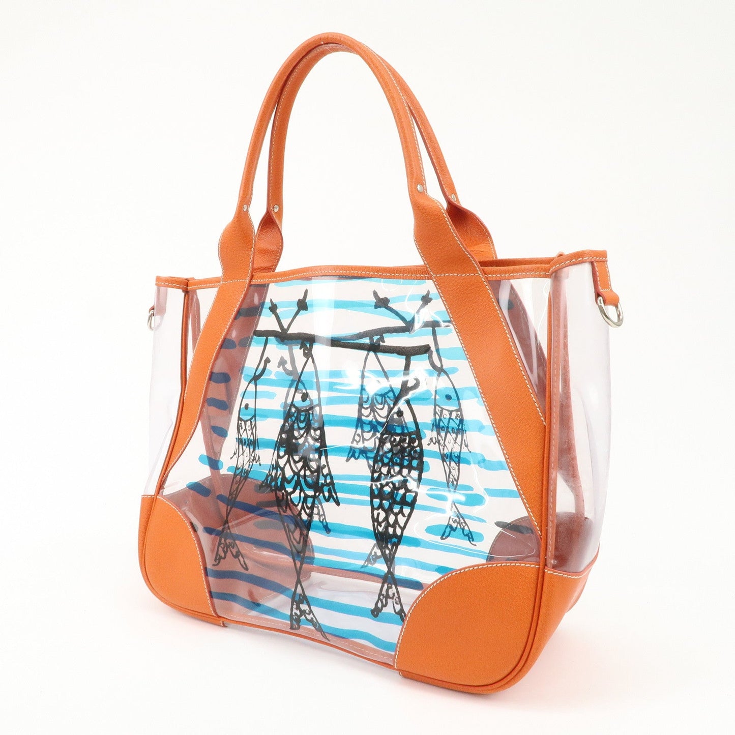 PRADA PVC Leather Fish Print Clear Tote Bag Orange BR3020