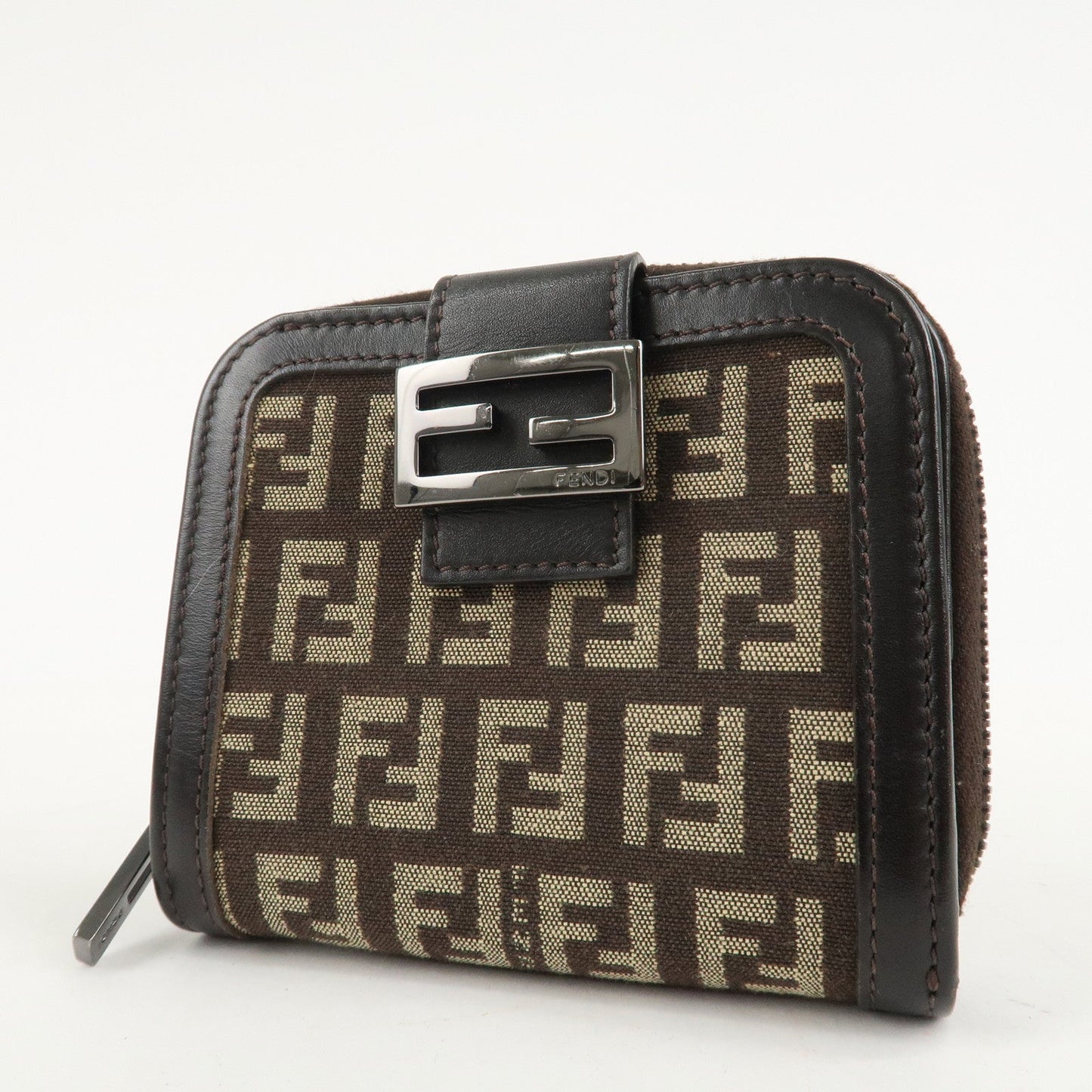 FENDI Zucchino Canvas Leather Zippy Around Bi-fold Wallet