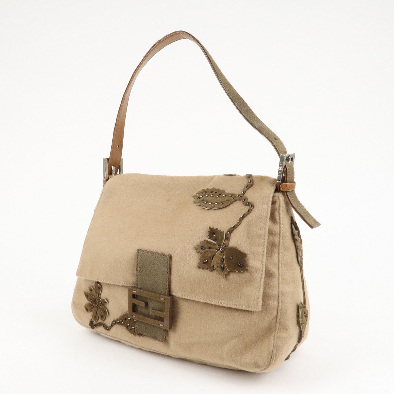 FENDI Mamma Baguette Wool Unborn Calf Shoulder Bag 26325