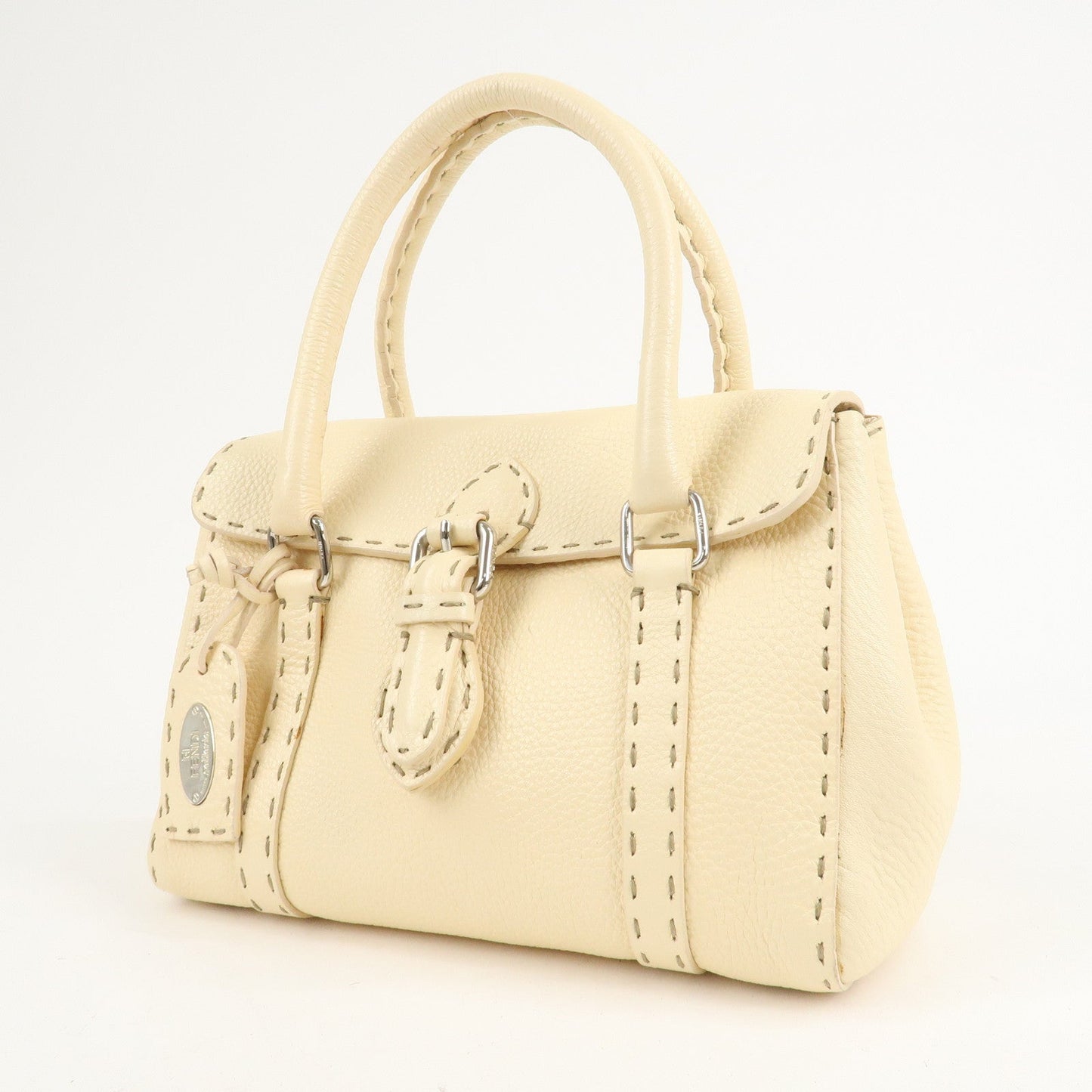 FENDI Selleria Leather Mini Linda Hand Bag Cream 8BR486