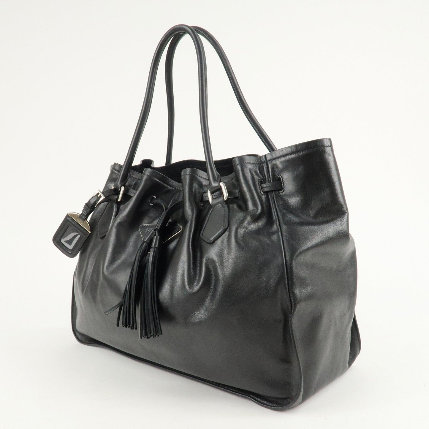 PRADA Leather Tote Bag Shoulder Bag Black BR3616