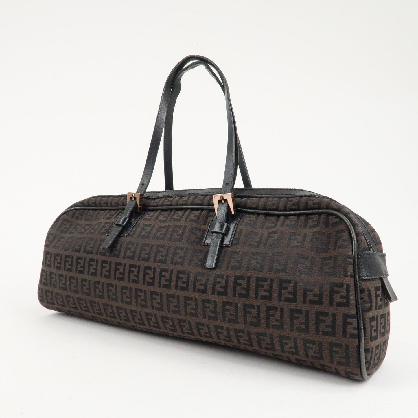 FENDI Zucchino Canvas Leather Hand Bag Brown Black 8BL006