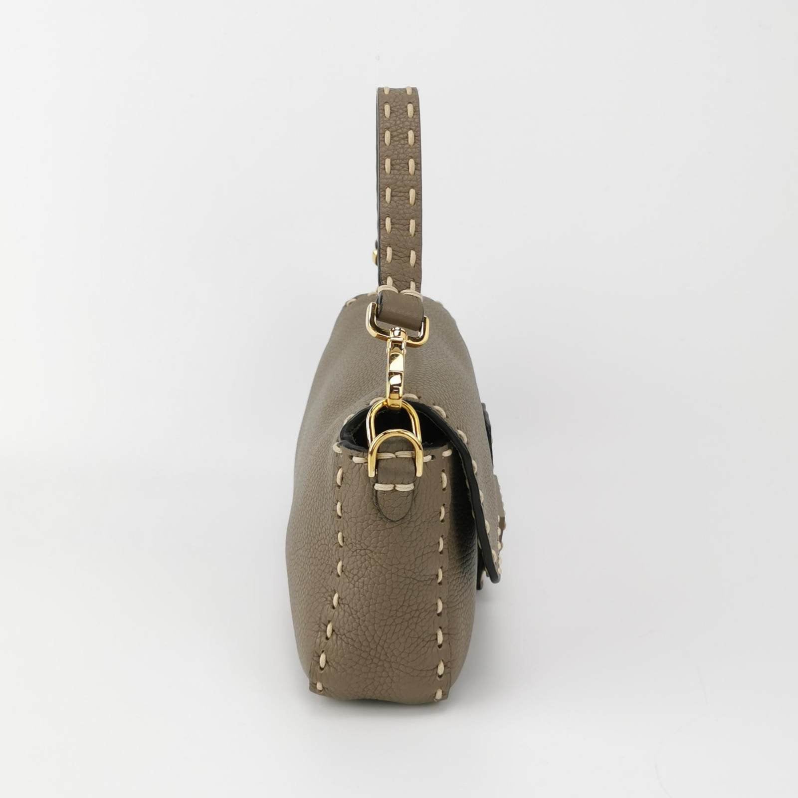 Fendi Baguette Selleria Calfskin Leather Crossbody Bag Medium Grey Beige