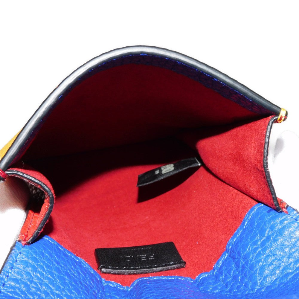 FENDI Shoulder Bag 7AS120 E1C F1H8N Calf leather (embossed) Blue x Yellow x Red Tricolor Pochette Un FF logo F is forever phone holder unisex(Unisex)