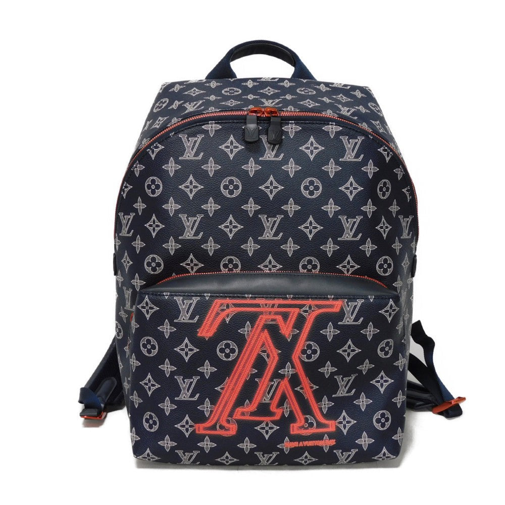 LOUIS VUITTON Backpack Monogram Ink Canvas x Cowhide Leather navy x white x coral pink Monogram ink upside down Apollo
