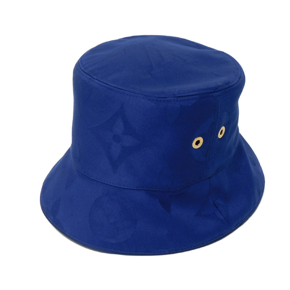 LOUIS VUITTON hat cotton blue Jacquard White M Und Monogram Flower Tile Reversible Bucket Hat Women
