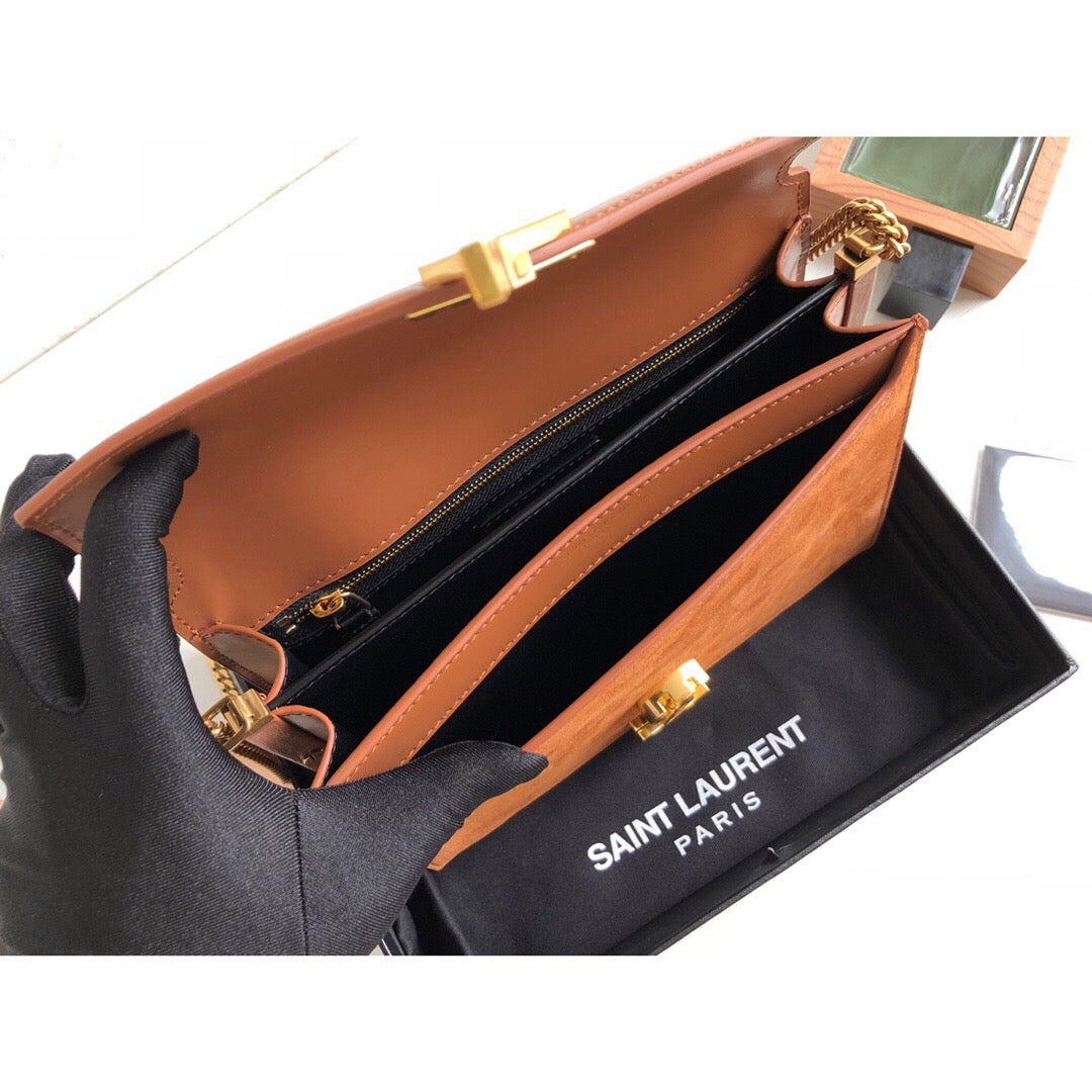 Yves Saint Laurent Cassandra Medium Chain Bag In Box And Velvet Orange.6in/