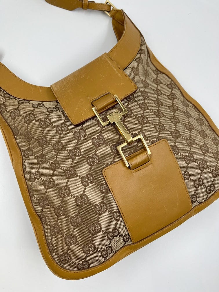 Gucci Jackie Leather Canvas Shoulder Bag Style 22