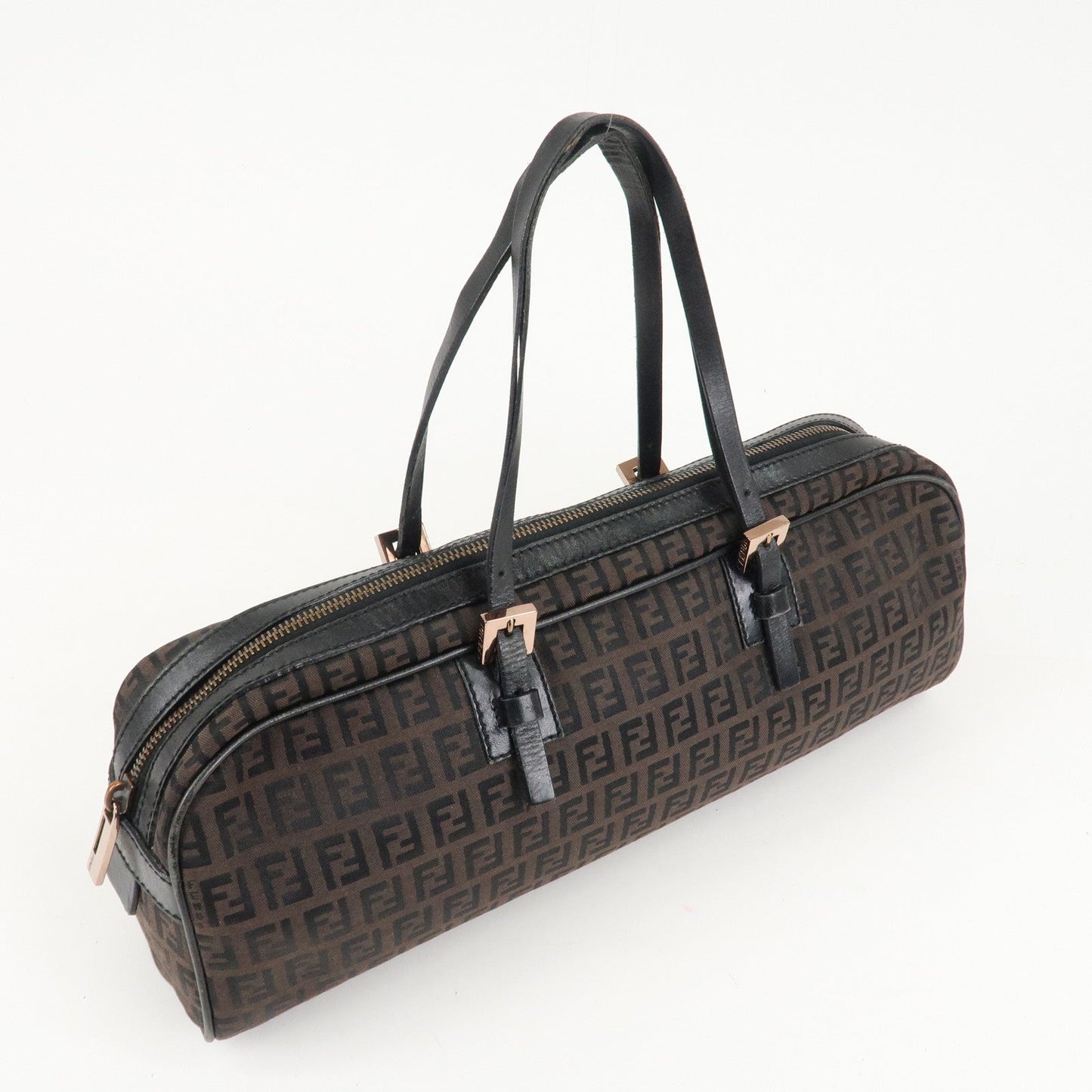 FENDI Zucchino Canvas Leather Hand Bag Brown Black 8BL006