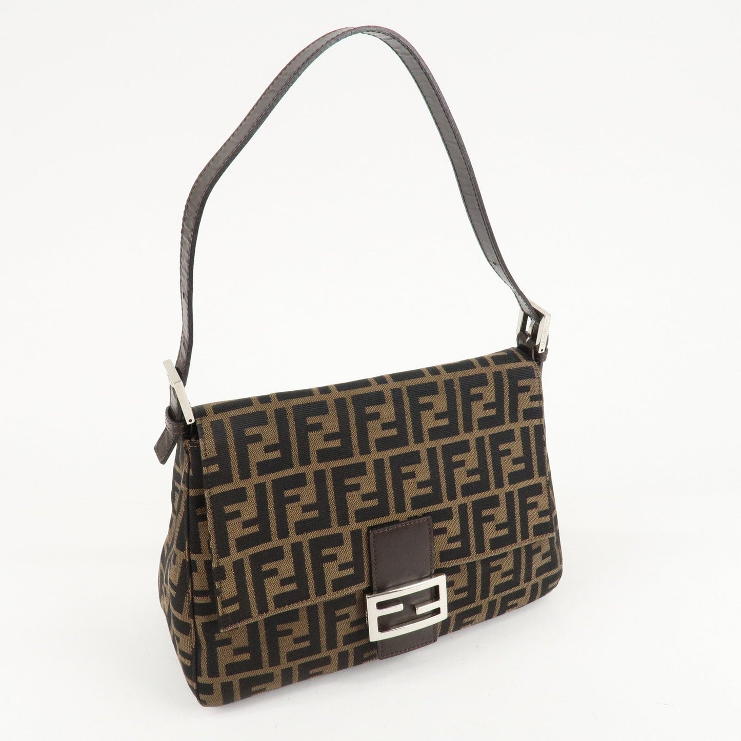 FENDI Mamma Baguette Zucca Canvas Leather Shoulder Bag 26325