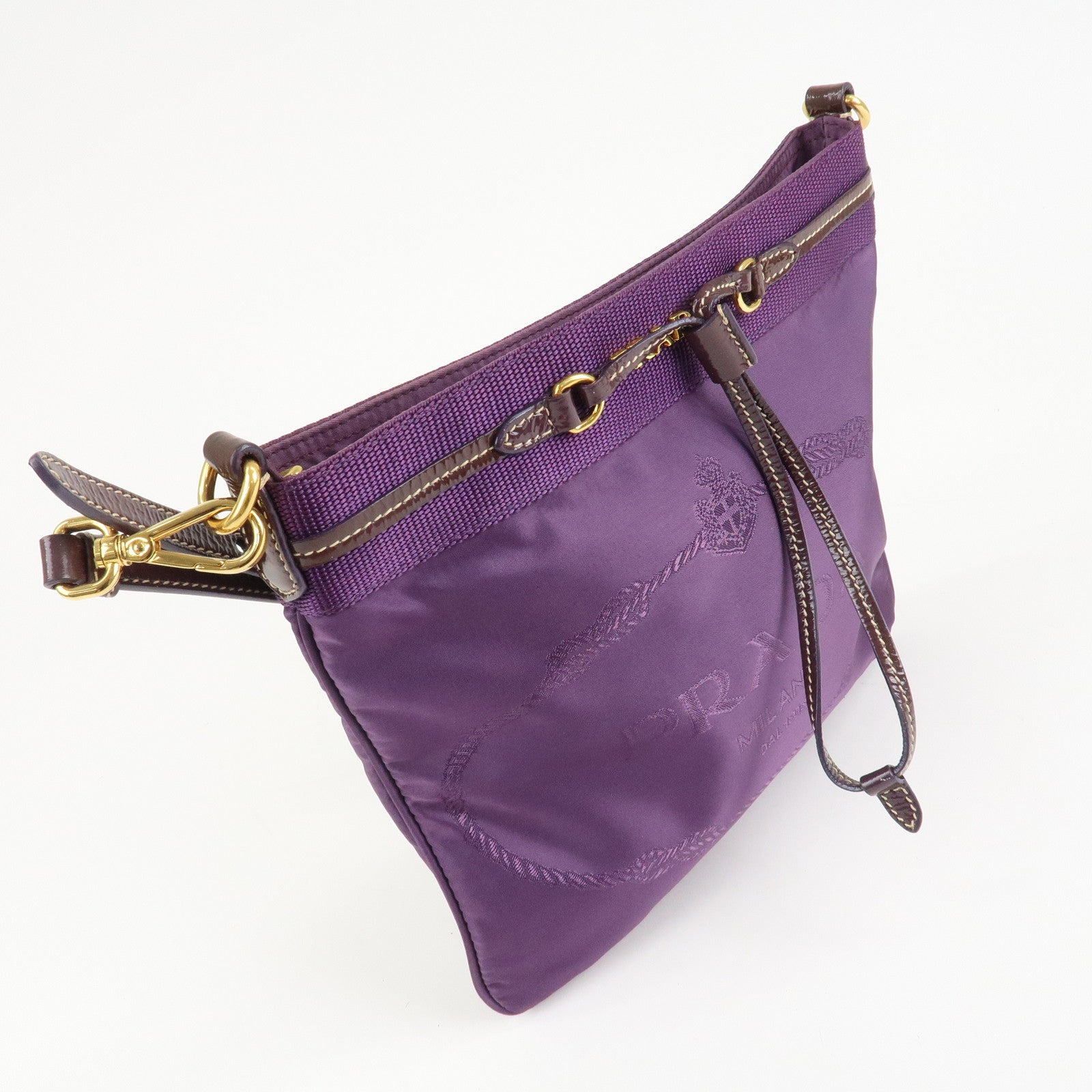 PRADA Logo Jacquard Nylon Patent Leather Shoulder Bag BT0702