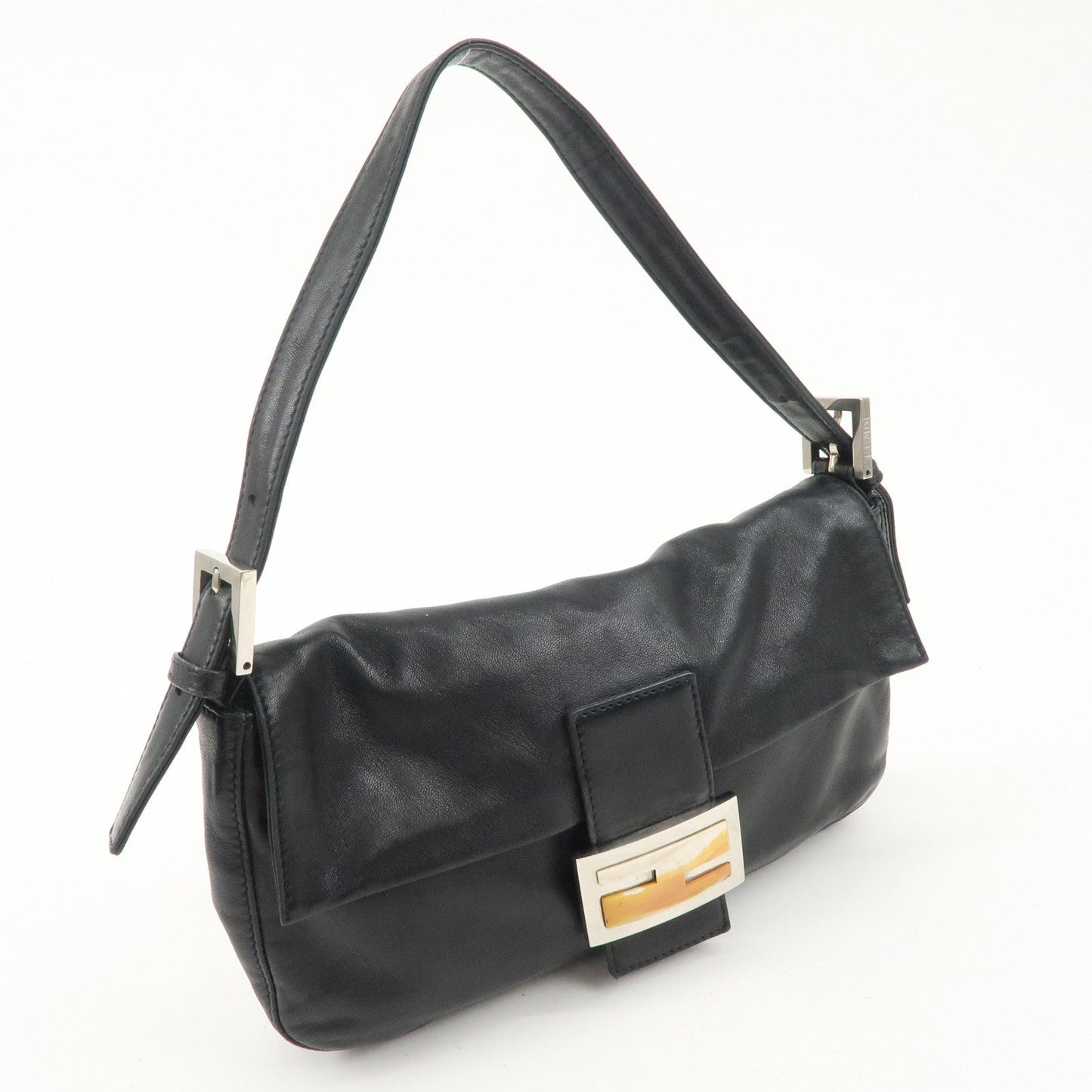 FENDI Mamma Baguette Leather Shoulder Bag Hand Bag Black 26424