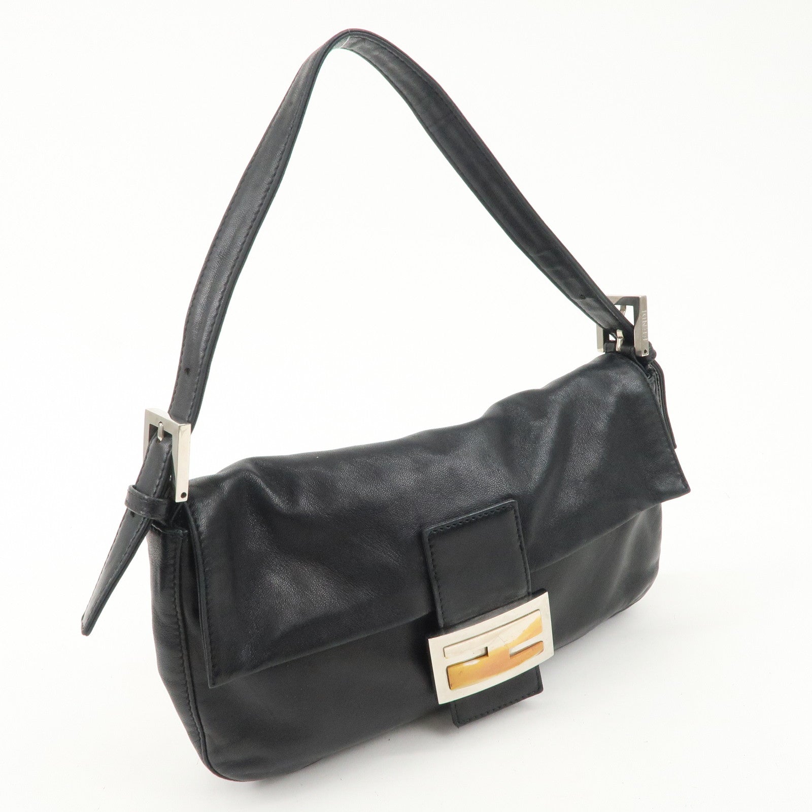 FENDI Mamma Baguette Leather Shoulder Bag Hand Bag Black 26424