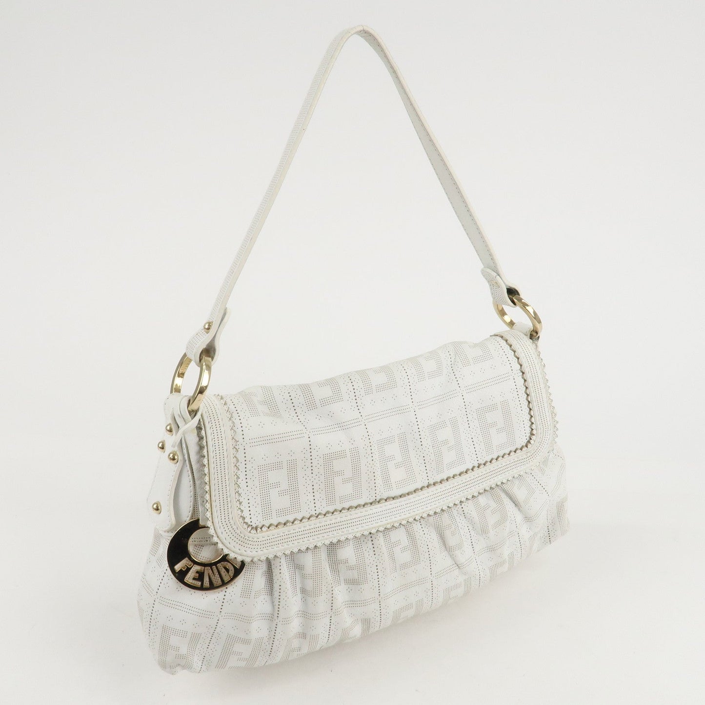 FENDI Zucca Leather Shoulder Bag Hand Bag White 8BR445
