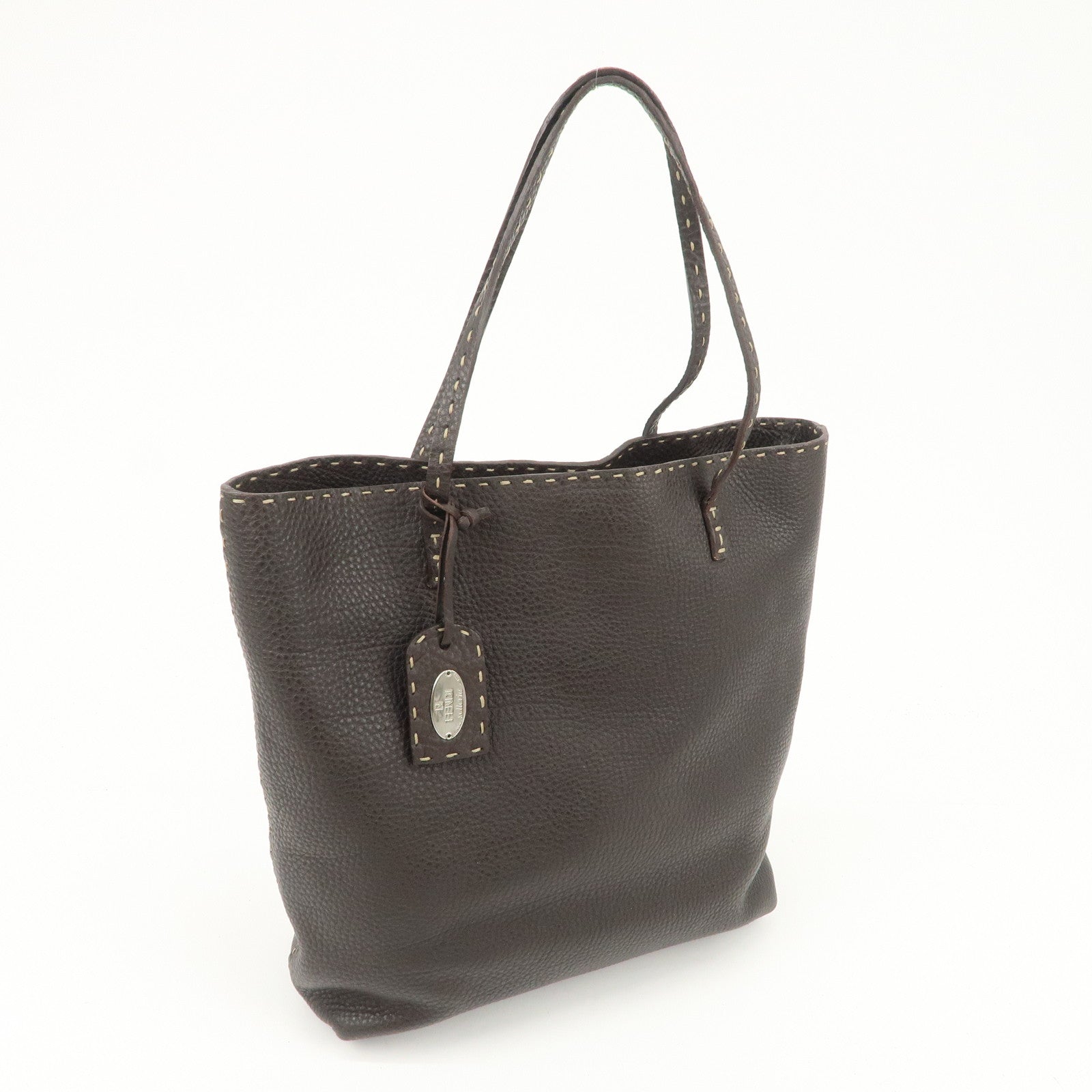 FENDI Selleria Leather Tote Bag Shoulder Bag Dark Brown 8BH101