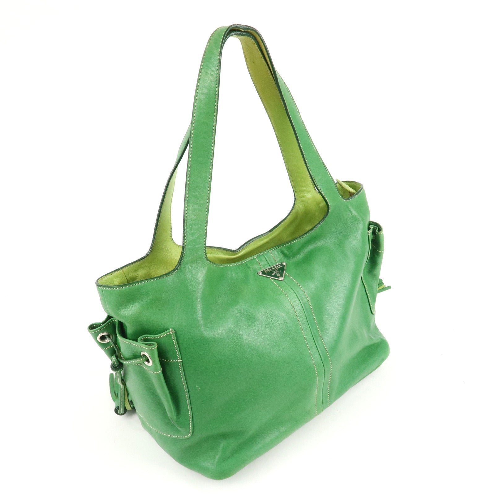 PRADA Logo Leather Tassel Shoulder Bag Hand Bag Green