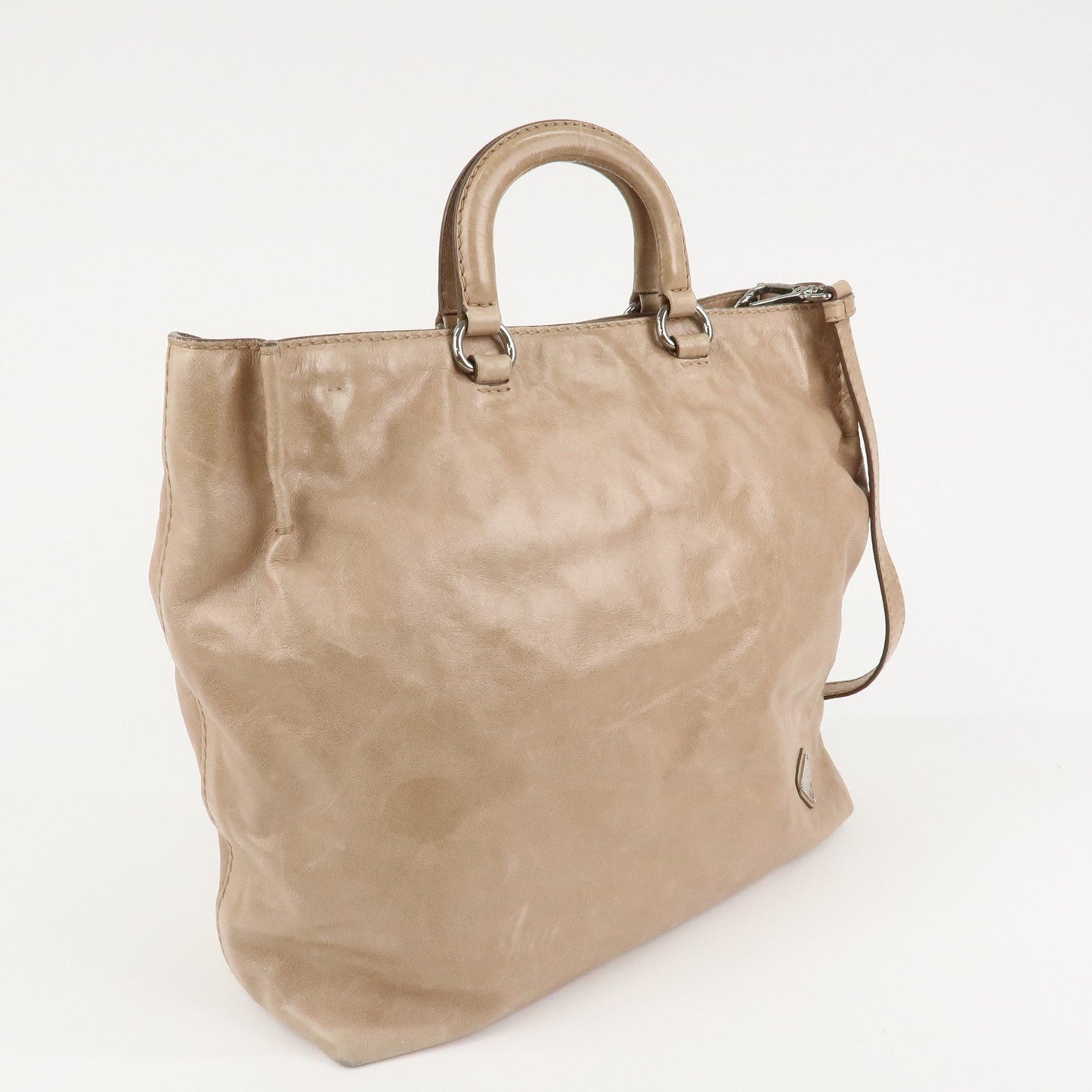 PRADA Logo Leather 2Way Bag Tote Bag Shoulder Bag Beige BR4617