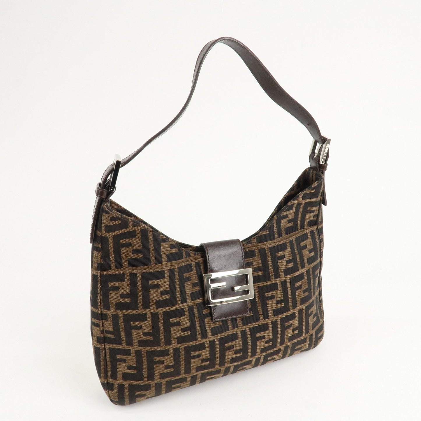 FENDI Zucca Canvas Leather Shoulder Bag Brown 26569