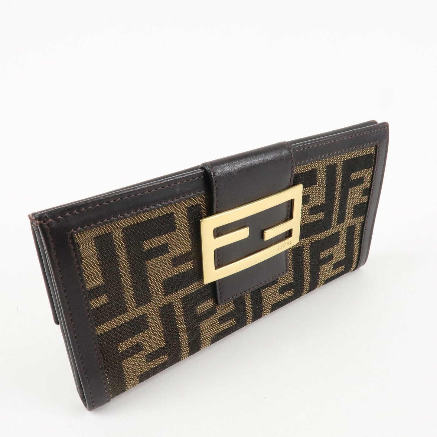 FENDI Zucca Canvas Leather Long Bi-fold Wallet Brown 8M0032