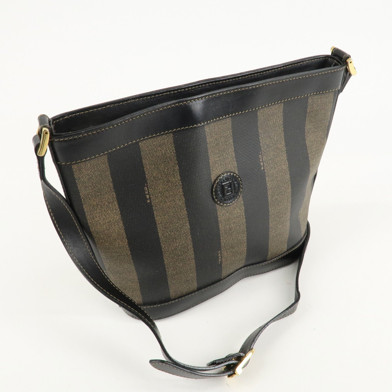 FENDI Pequin PVC Leather Shoulder Bag Black Brown 11644