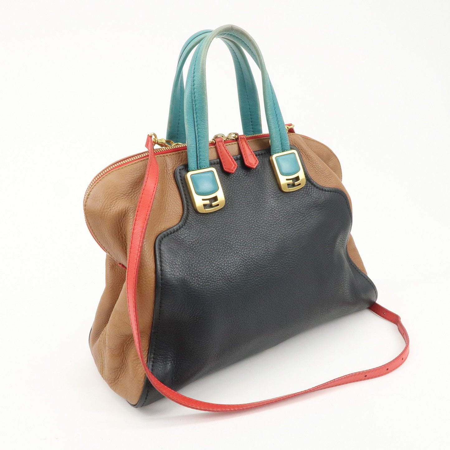 FENDI Cameleon Leather 2WAY Bag Black Brown Blue Red 8BL110