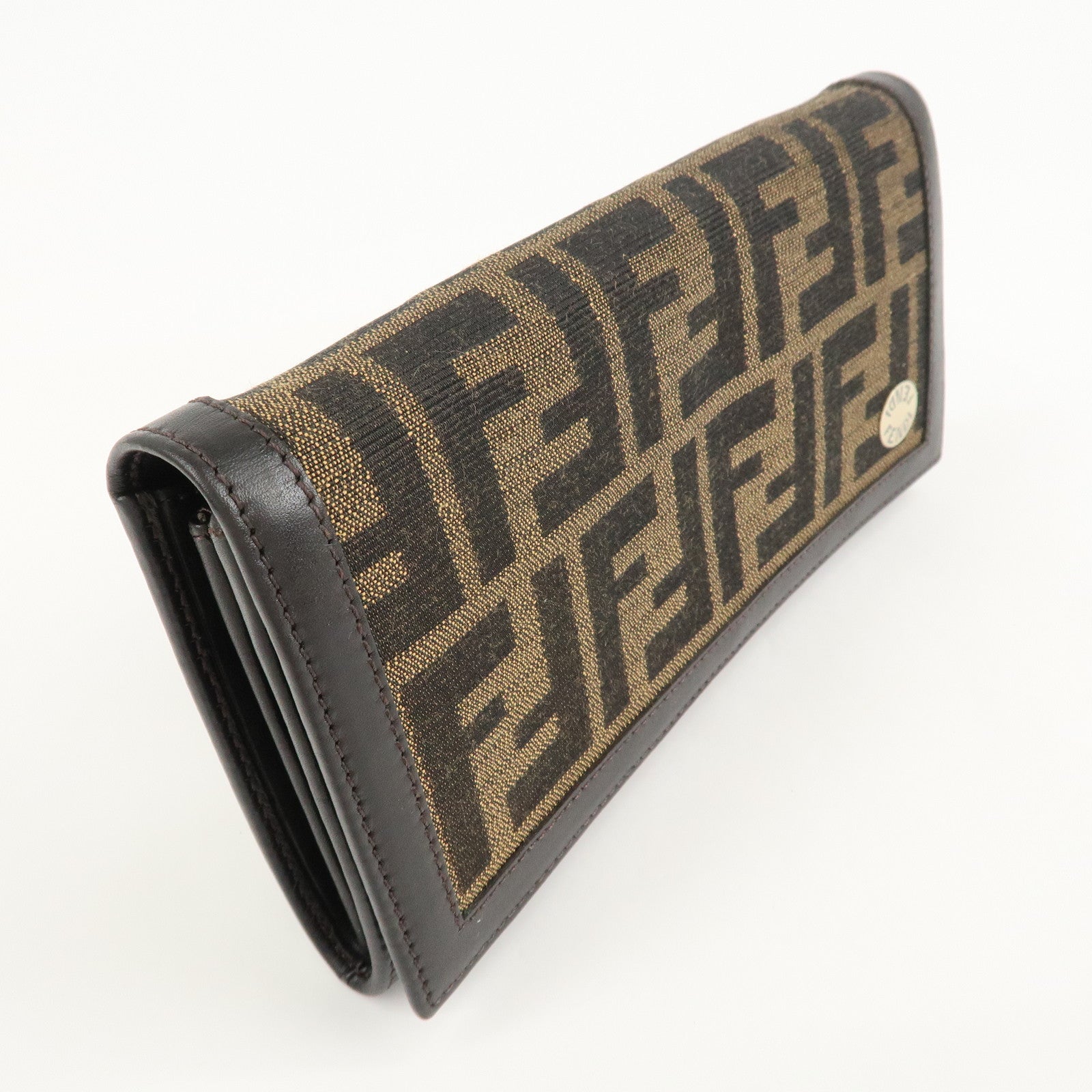 FENDI Zucca Canvas Leather Long Wallet Brown 8M0000