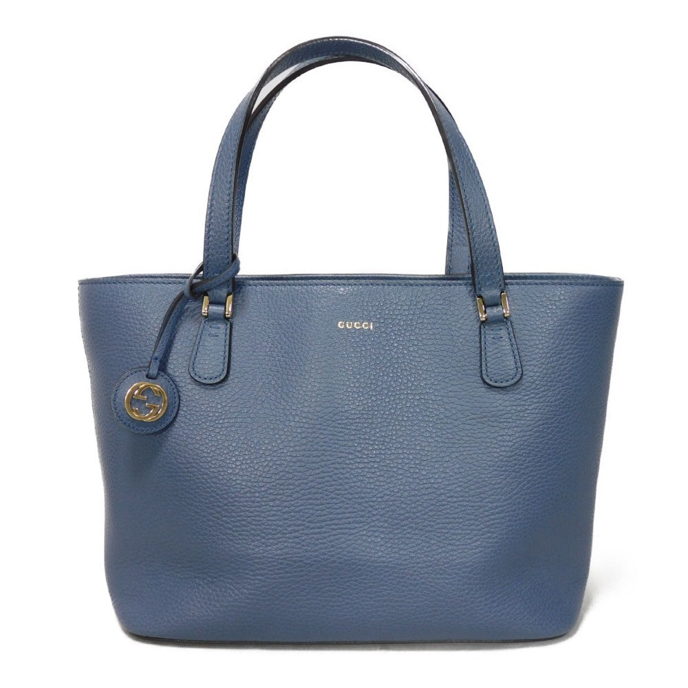 GUCCI Tote Bag 388561 Calf leather (embossed) blue Logo foil stamping GG charm Interlocking G tote unisex(Unisex)