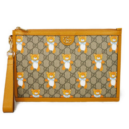 GUCCI Clutch bag 660162 8695 GG Supreme canvas (polyurethane finish) x calf leather beige KAI GG Marmont strap business bag, und GG Supreme Kai Teddy Bear Pouch unisex(Unisex)