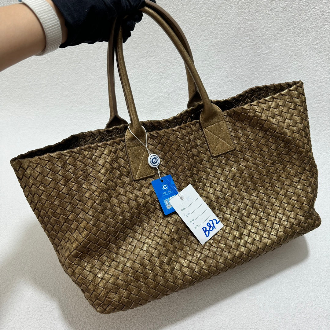 Bottega Veneta Cabat Medium Intreccio Leather Tote Bag Gold