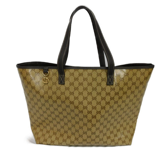 GUCCI Tote Bag 211525 GG Crystal Canvas (Plastics finish) beige Plastics coating brown Interlocking G charm GG Crystal Tote unisex(Unisex)