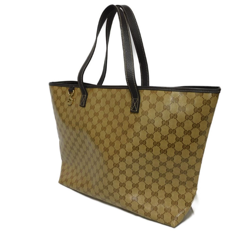 GUCCI Tote Bag 211525 GG Crystal Canvas (Plastics finish) beige Plastics coating brown Interlocking G charm GG Crystal Tote unisex(Unisex)