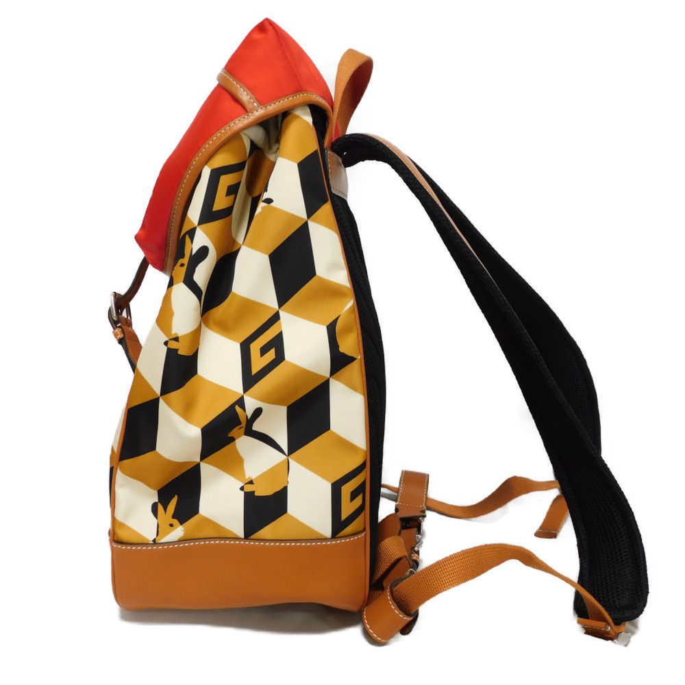 GUCCI Backpack 696013 Nylon x Calfskin Brown G logo rabbit red Interlocking G Lybit Nylon Daypack mens