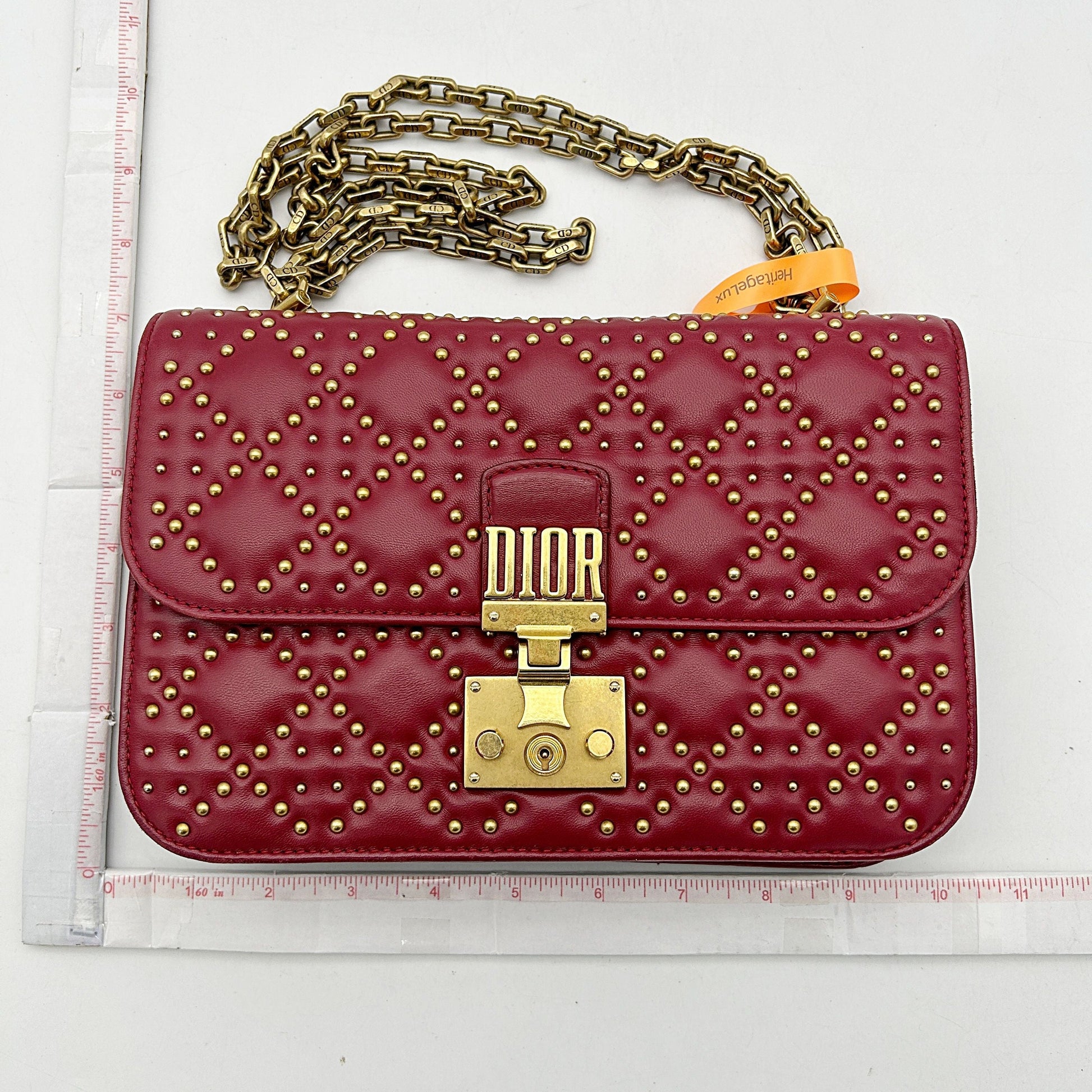 CHRISTIAN DIOR Lambskin Cannage Studded Small Dioraddict Flap Bag Red 2506042411