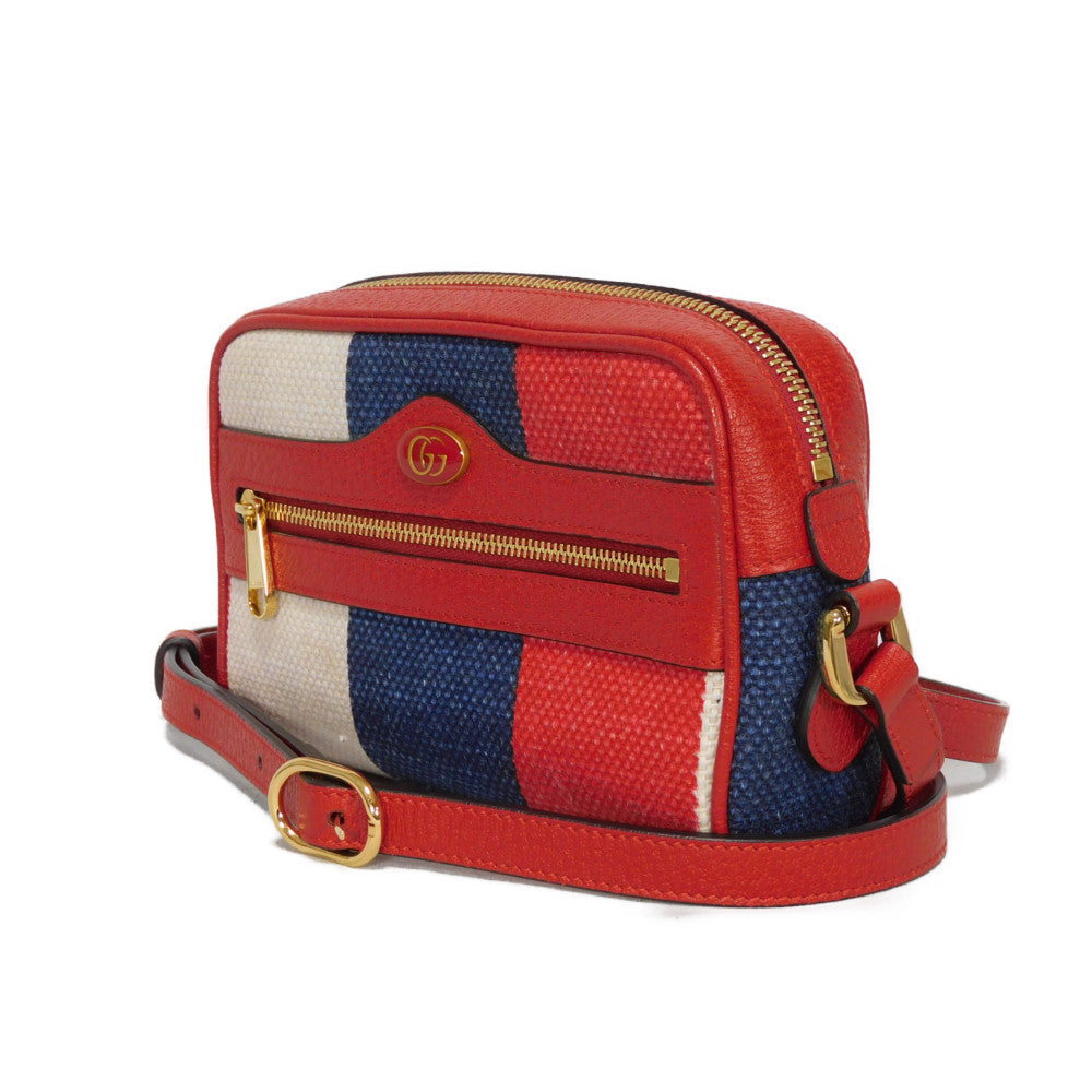 GUCCI Shoulder Bag 517350 Baia de la linen canvas x calf leather Tricolor Baiadera Linen Trio-Colour Crossbody Double G Ophidia mini bag unisex(Unisex)