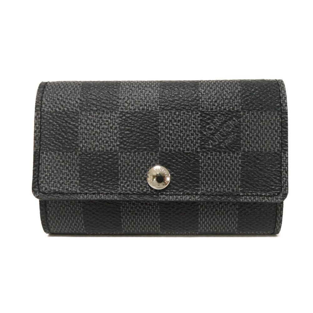 LOUIS VUITTON Key case Key holder Damier Graphite canvas x grained leather (embossed) Noir Old logo black grey 6-row black good Damier Graphite Multicles 6 mens