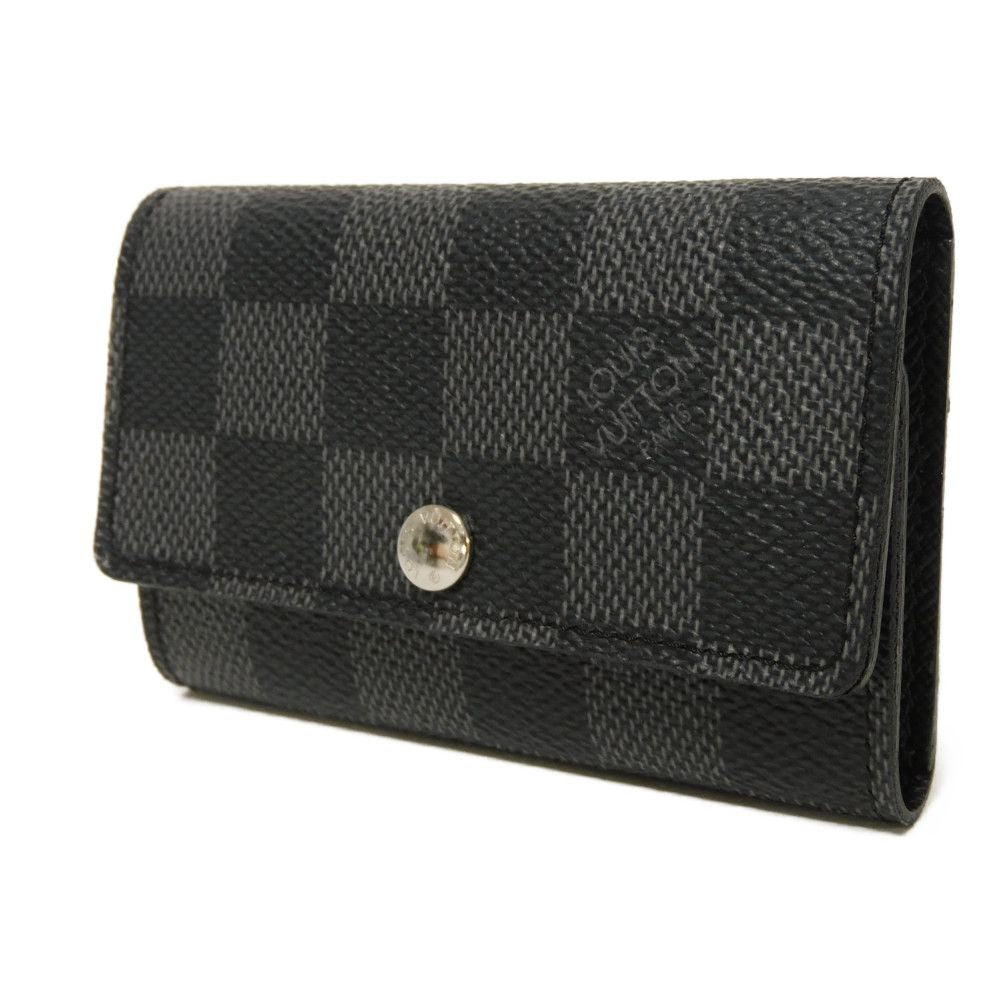 LOUIS VUITTON Key case Key holder Damier Graphite canvas x grained leather (embossed) Noir Old logo black grey 6-row black good Damier Graphite Multicles 6 mens