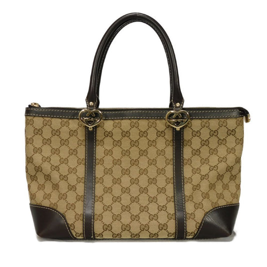 GUCCI Tote Bag 257069 GG canvas x calf leather beige GG canvas Lovely Heart Tote