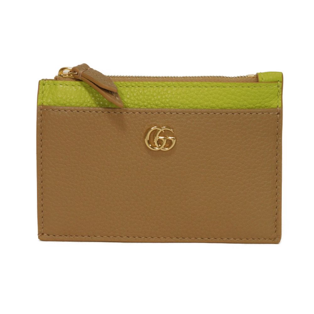 GUCCI Coin case 837966 AAE5F 2843 Calf leather (embossed) beige Current Bicolor Green Keyring Und GG Marmont Double G Zip Key Pouch unisex(Unisex)