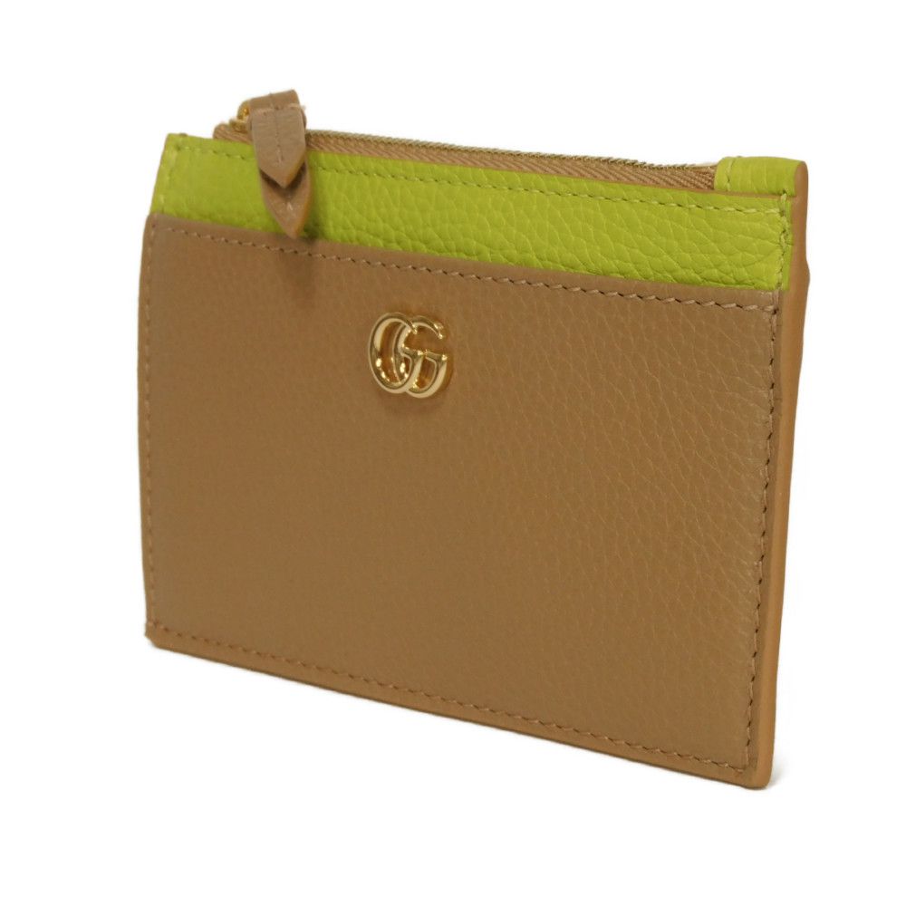 GUCCI Coin case 837966 AAE5F 2843 Calf leather (embossed) beige Current Bicolor Green Keyring Und GG Marmont Double G Zip Key Pouch unisex(Unisex)