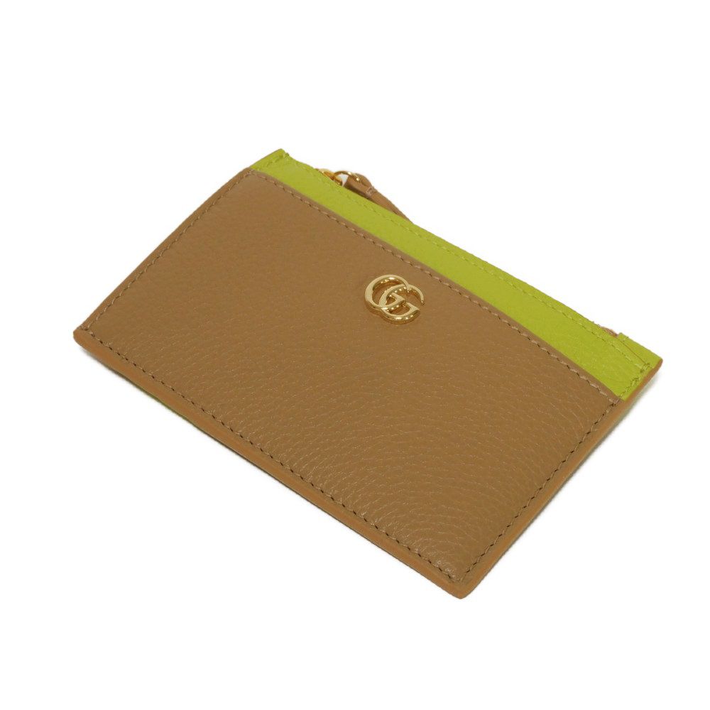 GUCCI Coin case 837966 AAE5F 2843 Calf leather (embossed) beige Current Bicolor Green Keyring Und GG Marmont Double G Zip Key Pouch unisex(Unisex)