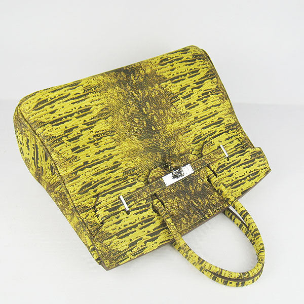 Hermes Birkin 30cm Lizard Pattern Handbag 6088 Yellow/ Silver