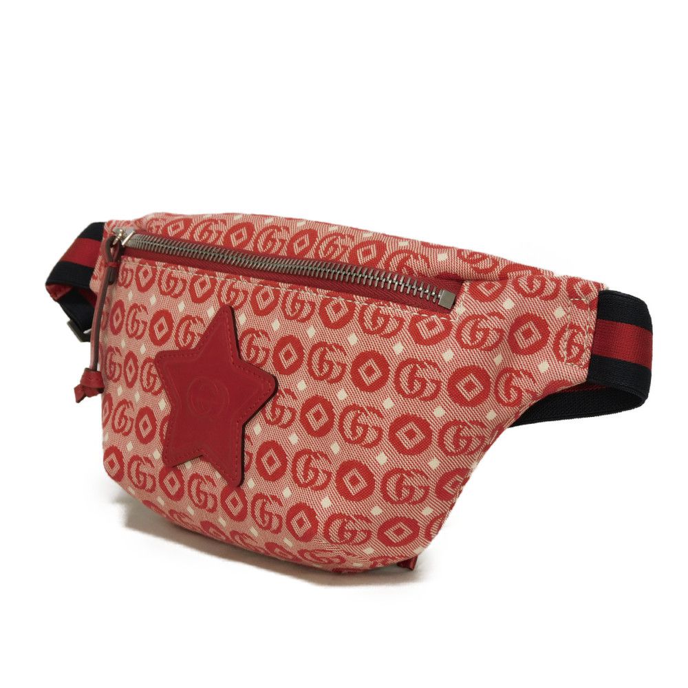GUCCI Sling bag 502095 FABBD 6479 Cotton canvas x calf leather Red GG Web Cotton Und Chilled license Star Interlocking G Waist Pouch Kids