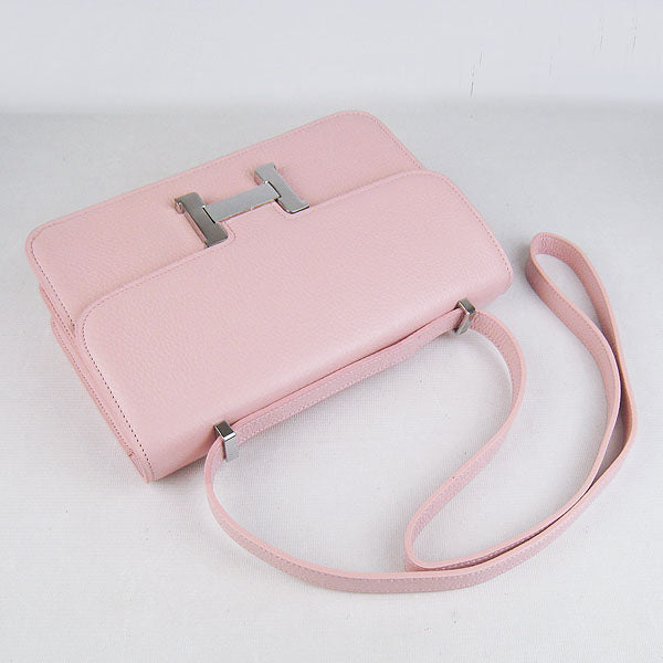 Luxury Hermes Calf Leather Message Bag Pink Silver